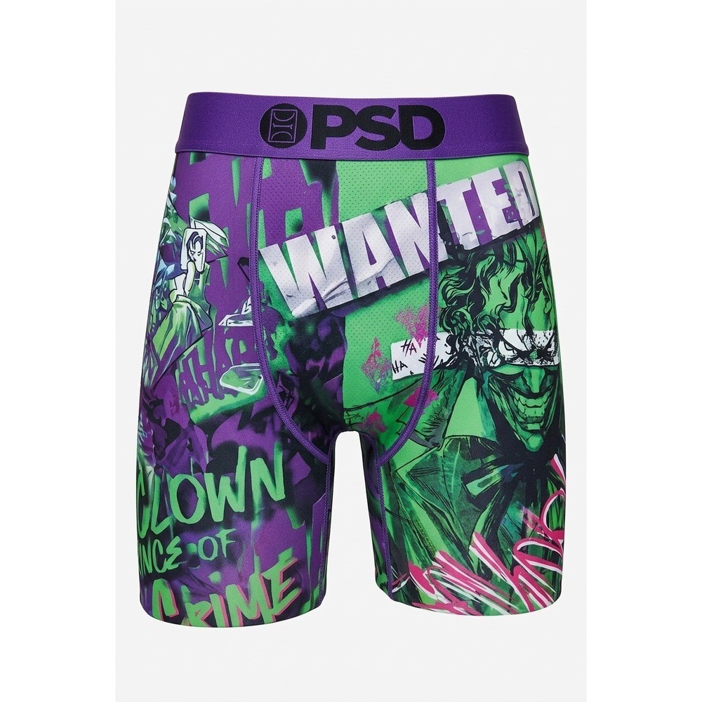 PSD Mens Joker Wanted Clown Prince of Crime Boxer Briefs Purple Green Medium M